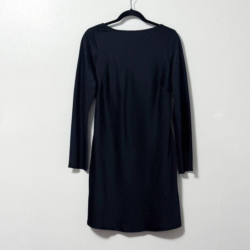 Abercrombie & Fitch Satin Long Sleeve Open Back Mini Dress Black Women's Size L - Picture 6 of 10